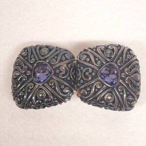 Belt Buckle Silver Tone Amethyst Marcasite 2 Piece Women 3"L x 1 1/2"W  Vintage